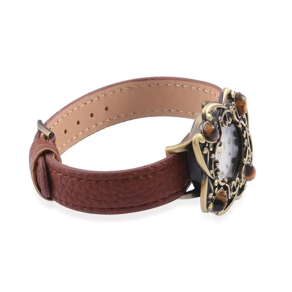 STRADA Watch Austrian Crystal Tiger's Eye